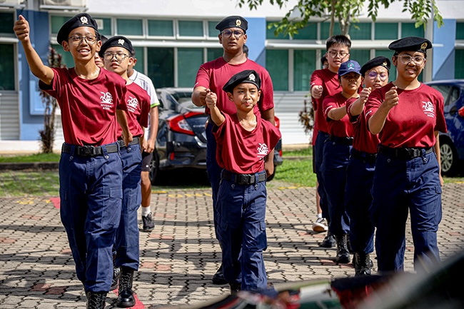 A group of students marching together