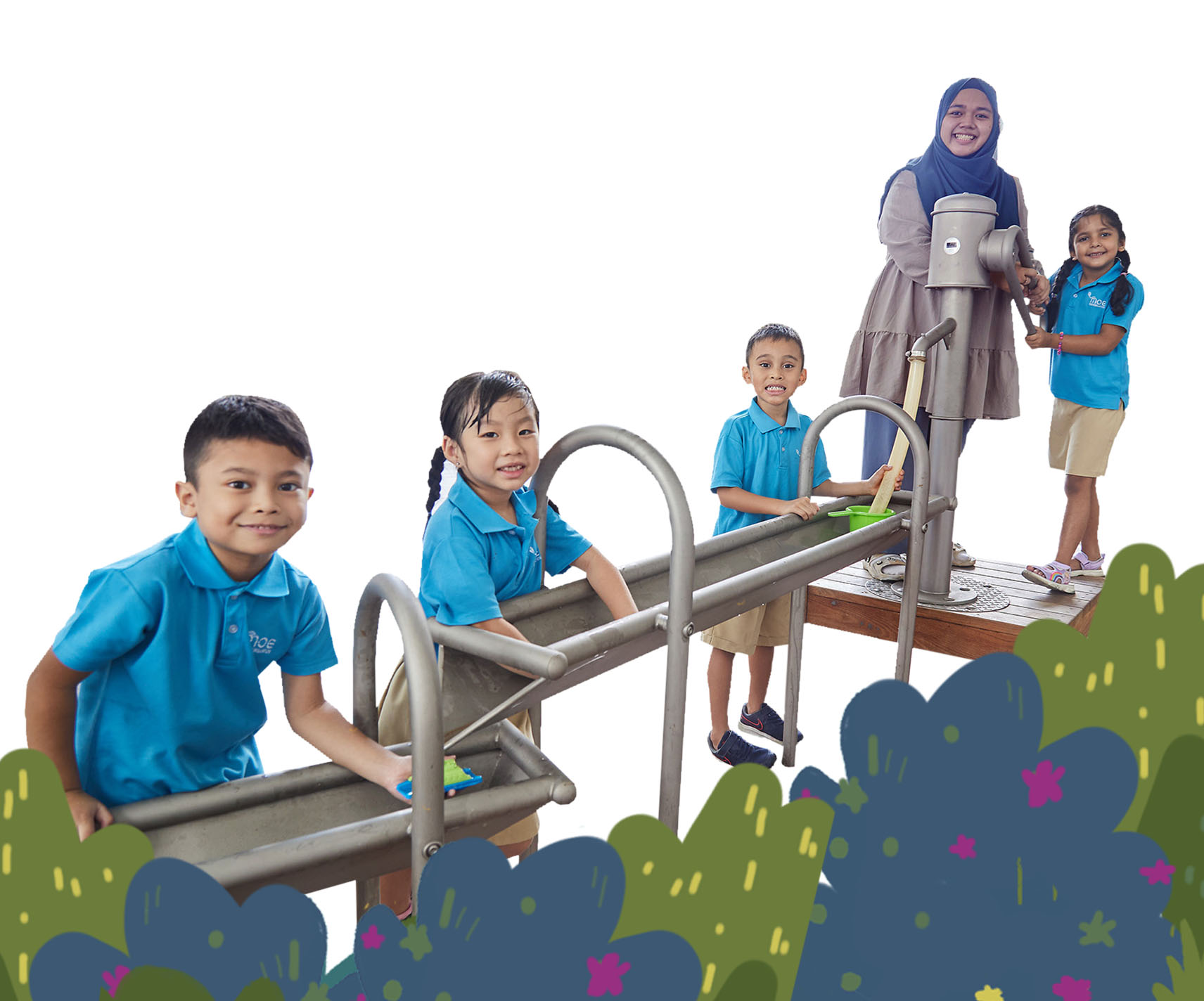 Childen engaged in water play