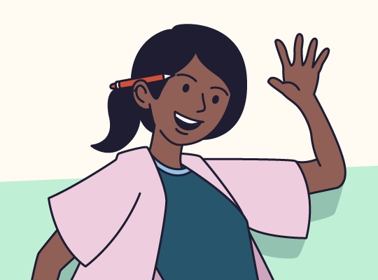 Cartoon woman waving with a smile